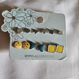 Kids Hypoallergenic Yellow & Teal Emoji and Shape Stud Earring Set